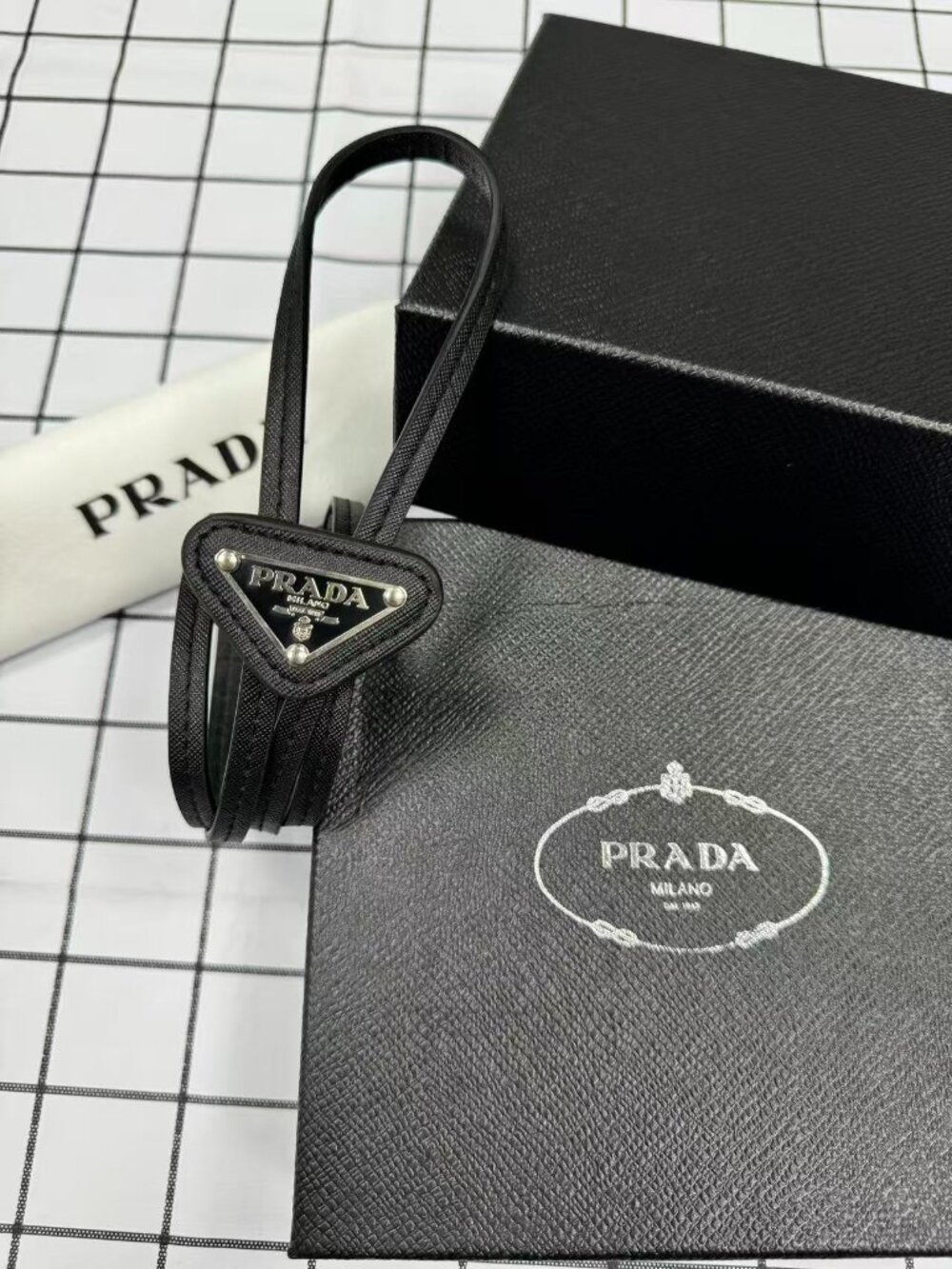 💯Authentic Prada 🤞 Saffiano triangle bolo tie with logo (NWT)